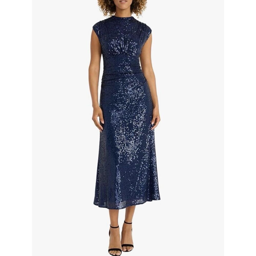 NWTs Maggy London Magdalene Navy Sequin Midi Dress Size 12